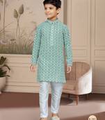 Off white rayon full amrodery with stone and thread work chikankari kurta