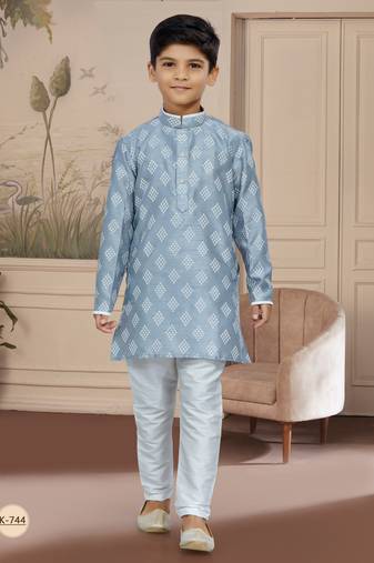 Off white degital printed thread work kurta pajama