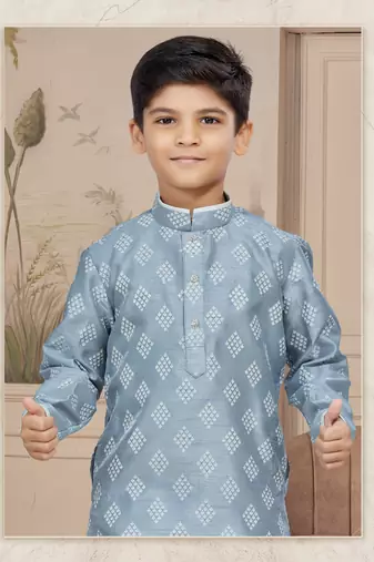 Off white degital printed thread work kurta pajama