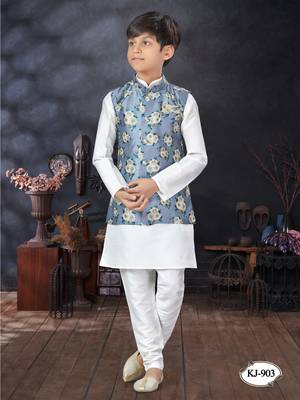 Off white  kid's jacket kurta pajama set 1