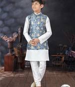 Off white  kid's jacket kurta pajama set