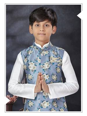 Off white  kid's jacket kurta pajama set 2