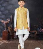 Off white  kid's jacket kurta pajama set