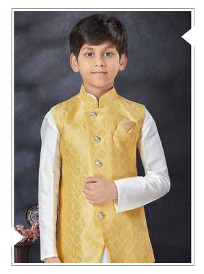 Off white  kid's jacket kurta pajama set 2