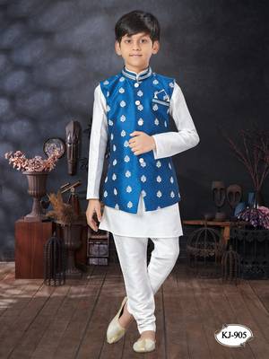Off white  kid's jacket kurta pajama set 1