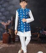 Off white  kid's jacket kurta pajama set