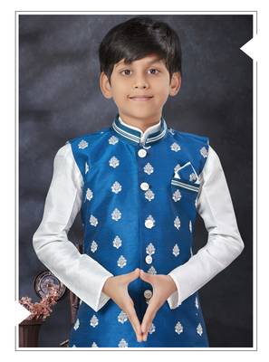 Off white  kid's jacket kurta pajama set 2