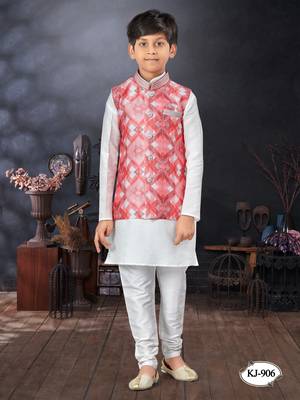 Off white  kid's jacket kurta pajama set 1