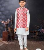 Off white  kid's jacket kurta pajama set
