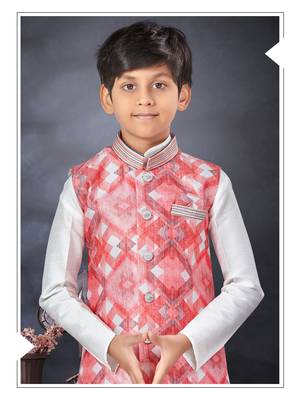 Off white  kid's jacket kurta pajama set 2