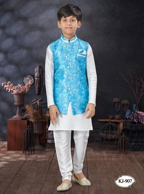 Off white  kid's jacket kurta pajama set 1