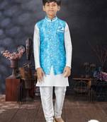 Off white  kid's jacket kurta pajama set