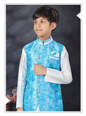 Off white  kid's jacket kurta pajama set 2
