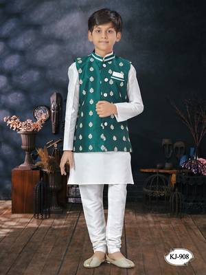 Off white  kid's jacket kurta pajama set 1