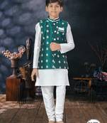 Off white  kid's jacket kurta pajama set