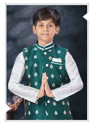 Off white  kid's jacket kurta pajama set 2