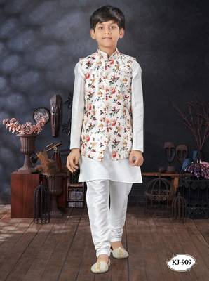 Off white  kid's jacket kurta pajama set 1