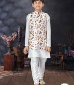 Off white  kid's jacket kurta pajama set