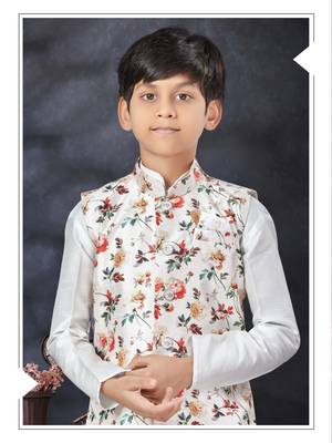 Off white  kid's jacket kurta pajama set 2