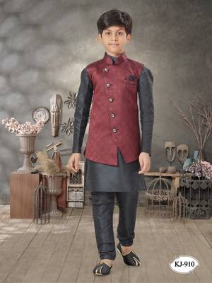 Black  kid's jacket kurta pajama set 1