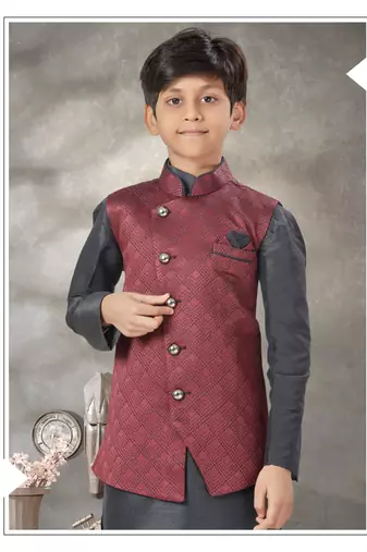Black  kid's jacket kurta pajama set