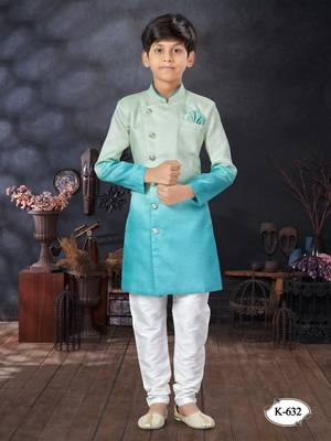 Off white double sheded printed indowestern with fancy botton 1