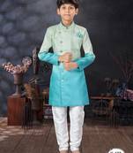 Off white double sheded printed indowestern with fancy botton