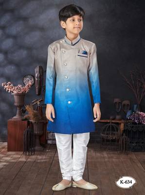 Off white double sheded printed indowestern with fancy botton 1