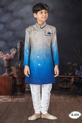 Off white double sheded printed indowestern with fancy botton
