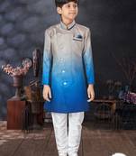 Off white double sheded printed indowestern with fancy botton