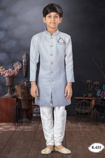 Off white double sheded printed indowestern with fancy botton