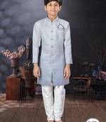Off white double sheded printed indowestern with fancy botton