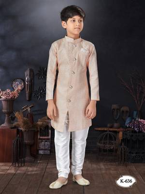 Off white jackard indowestern with thread work & potali fancy botton 1