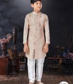 Off white jackard indowestern with thread work & potali fancy botton