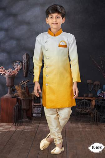 Cream  double sheded printed indowestern with fancy botton