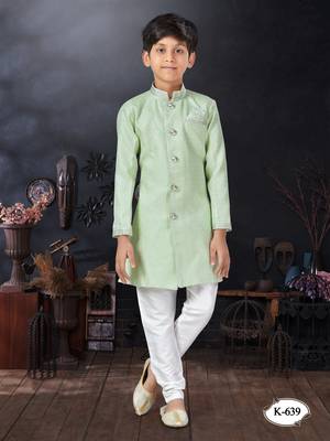 Off white jackard indowestern with thread work & fancy botton 1