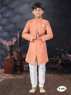 Off white jackard indowestern with thread work & fancy botton 1