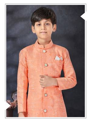 Off white jackard indowestern with thread work & fancy botton 2