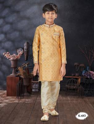 Cream jackard indowestern with thread  & less work with fancy botton 1