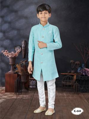 Off white jackard indowestern with thread work & fancy botton 1