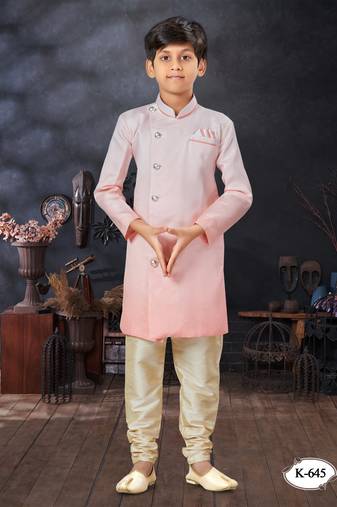 Cream double sheded printed indowestern with fancy botton