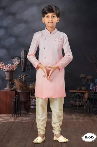 Cream double sheded printed indowestern with fancy botton