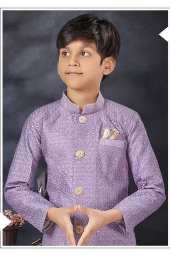 Cheekoo jackard indowestern with all amrodery thread work & fancy botton