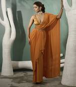 Marigold yellow pre stitched drape saree