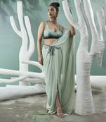 Mint green drape saree set