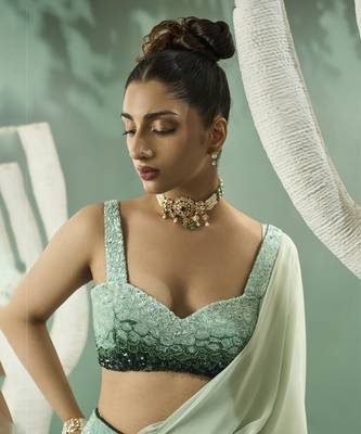Mint green drape saree set 2