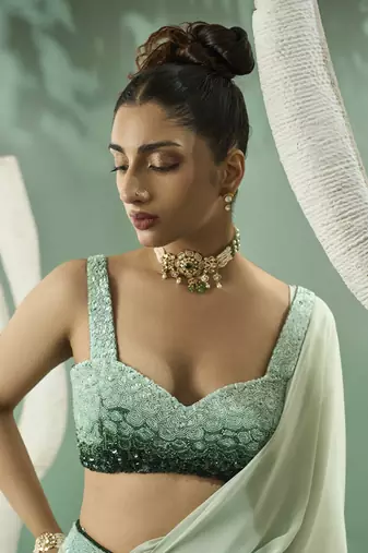 Mint green drape saree set