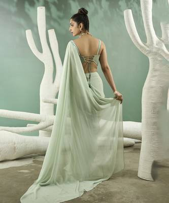 Mint green drape saree set 3