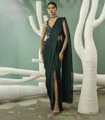 Emarald green cutwork drape saree set