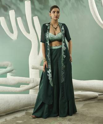 Sharara set with ombre hand embroidered blouse and jacket 1